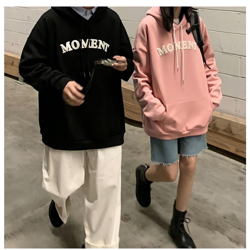 Áo Hoodie Nỉ Unisex Nam Nữ In Chữ MOMENT