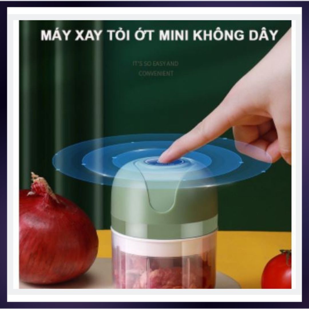 Máy xay hành tỏi ớt gia vị 3 lưỡi dao đa năng mini cầm tay mẫu mới có sạc USB nhỏ gọn tiện lợi an toàn