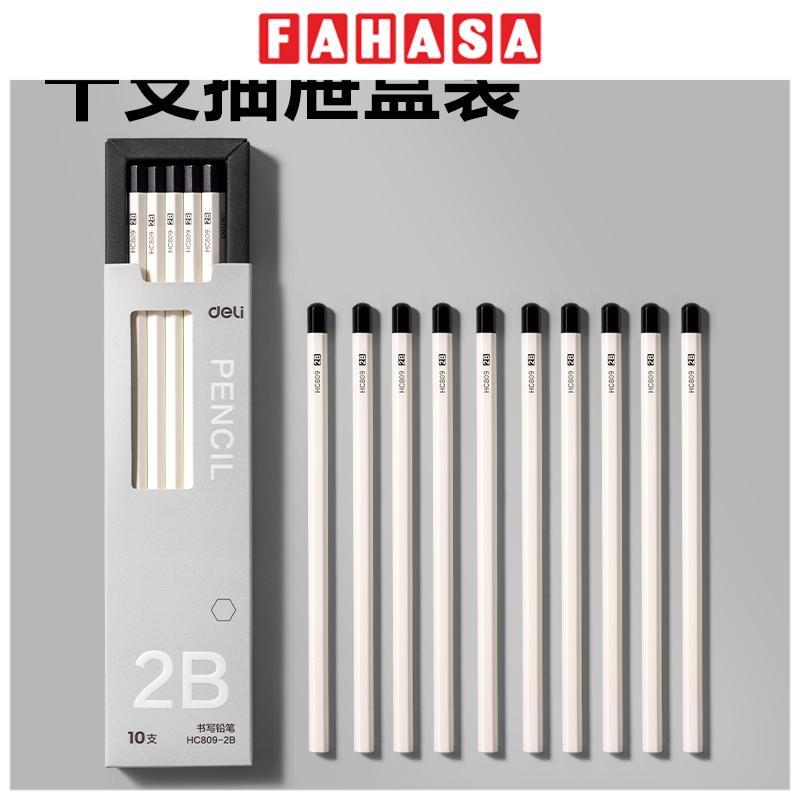 Hộp 10 Bút Chì Lục Giác - Deli HC809-2B - Màu Trắng
