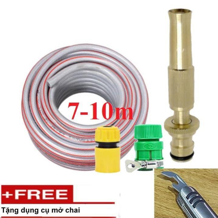 Bộ dây vòi xịt nước rửa xe, tưới cây . tăng áp 3 lần, loại 7m, 10m 206587 cút sập,nối vàng + tặng mở chai TL