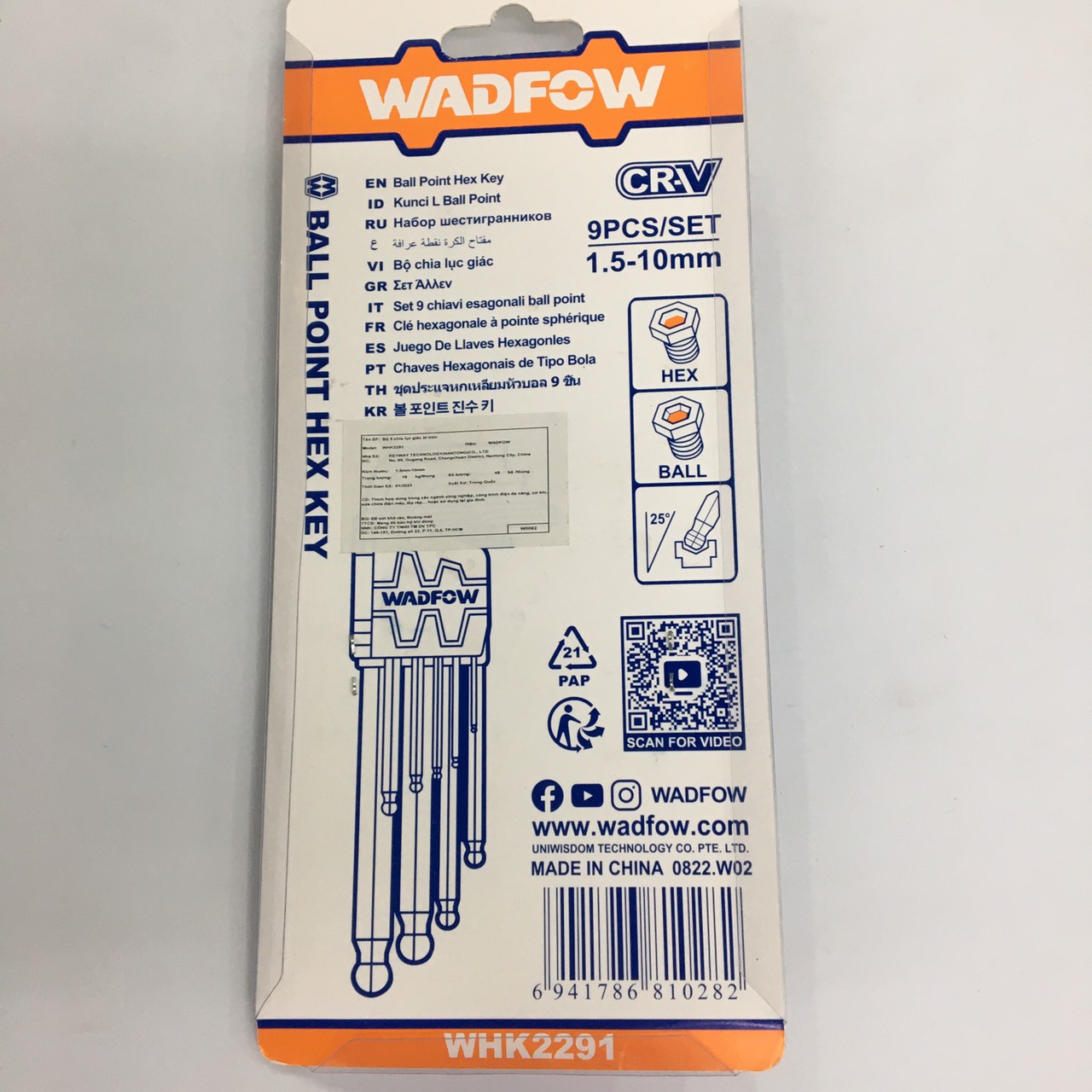 Bộ lục giác bi 9 cây Wadfow 1.5-10mm WHK2291 mạ chrome
