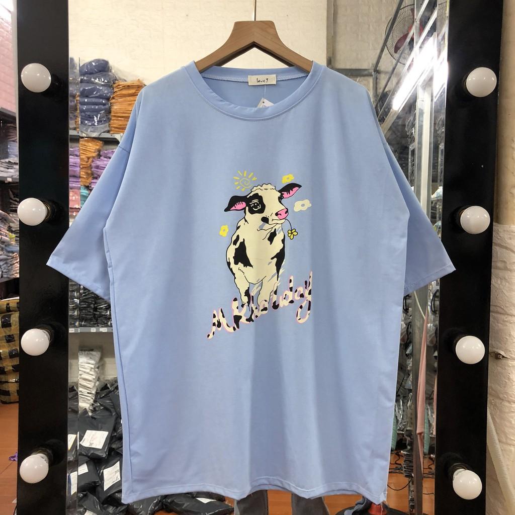 Áo thun unisex freesize bò sữa ảnh thật tay lỡ cổ tròn làm áo đôi áo nhóm 2021