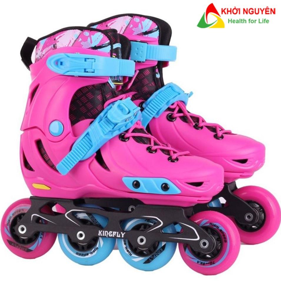 Giày patin trẻ em cao cấp Kingfly W198 có đèn led bánh cao su, tặng kèm bảo hộ chân tay, quà tặng năm mới và sinh nhật