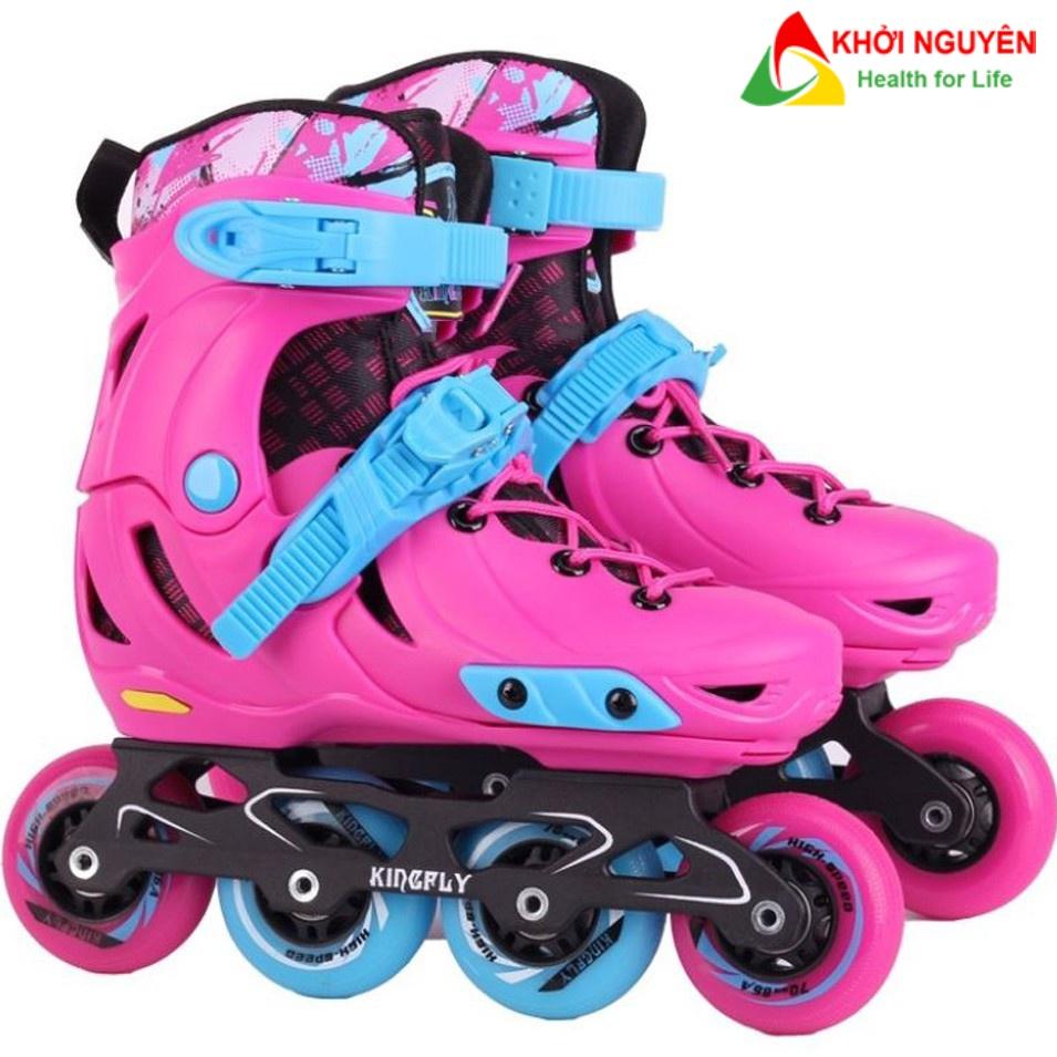 Giày trượt patin trẻ em Kingfly W198 bánh cao su đèn led tặng kèm bảo hộ chân tay kiểu dáng thời trang, quà tặng năm mới