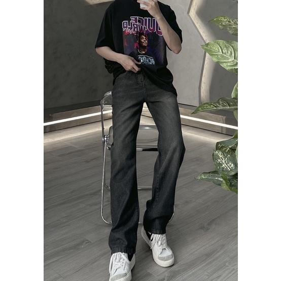 Quần jeans ống rộng baggy xám đen có sọc mã 985