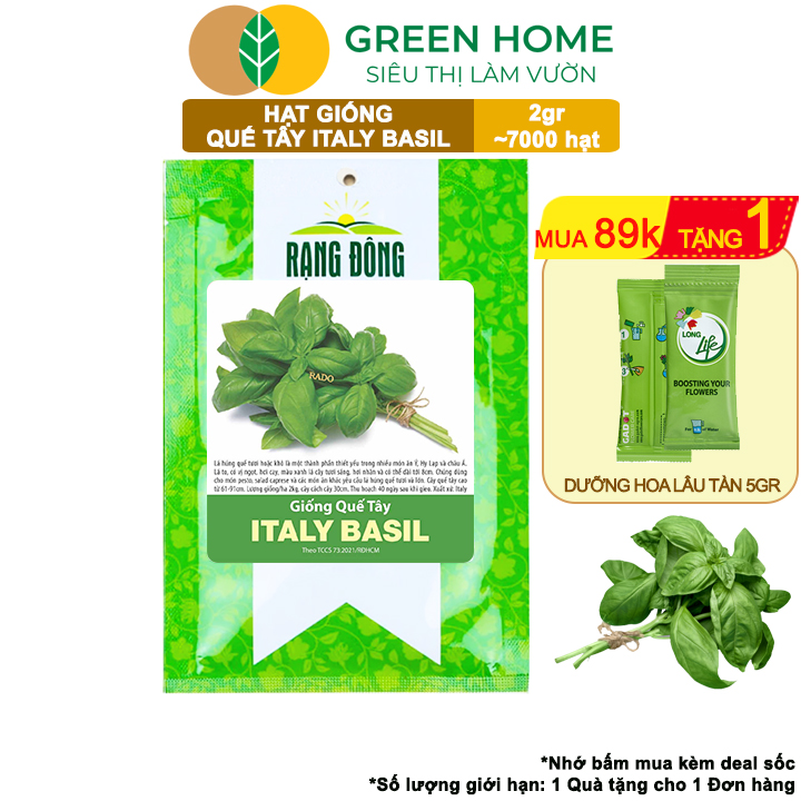 Hạt Giống Quế Tây Italy Basil GreenHome, Gói 2g~7000 hạt, Dễ Trồng Quanh Năm, Tỉ Lệ Nảy Mầm Cao G21