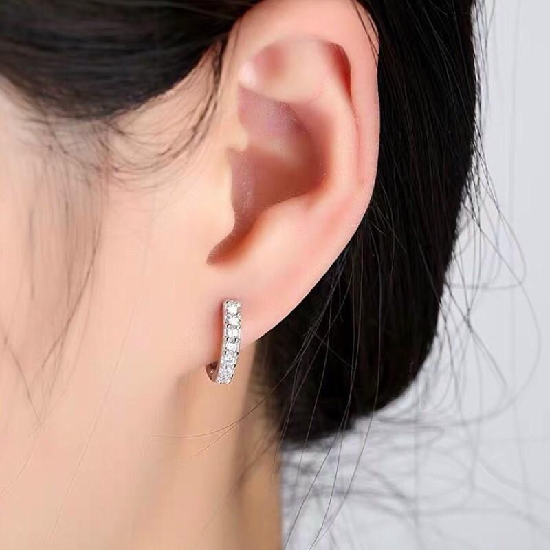 Bông tai bạc Ý khoen tròn nạm đá,Khuyên tai tròn gắn đá bạc 925