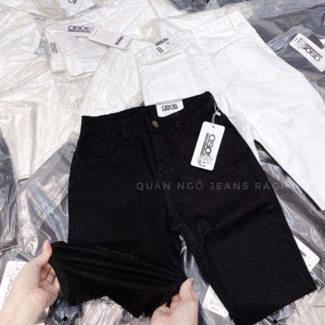 Quần lửng ngố bò giấy Rách Gối 1 cúc - quần bò jean skinny xưởng may giá sỉ