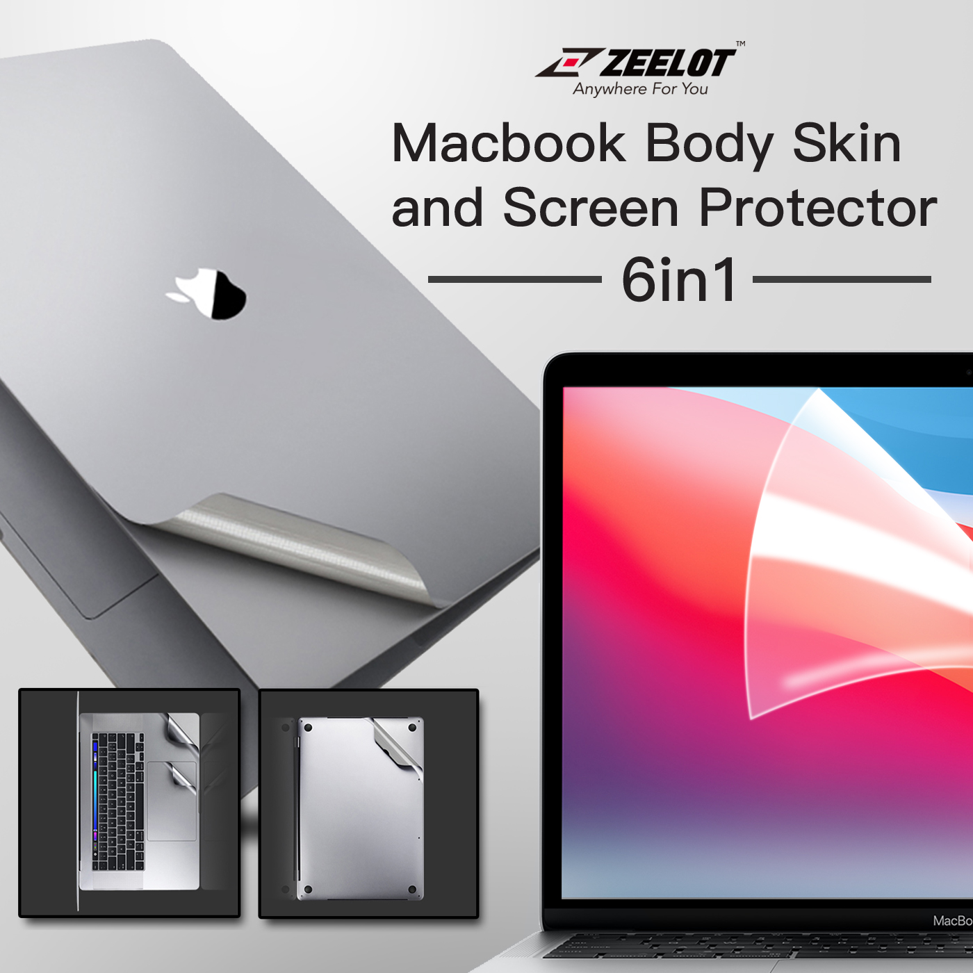 Bộ Dán Zeelot Body Skin và Dán Màn Hình 6 in 1 cho Macbook Pro 16&quot;/ Pro 13&quot; 2020/ Pro M1/ Air 13&quot; 2018- 2020 - Hàng Chính Hãng