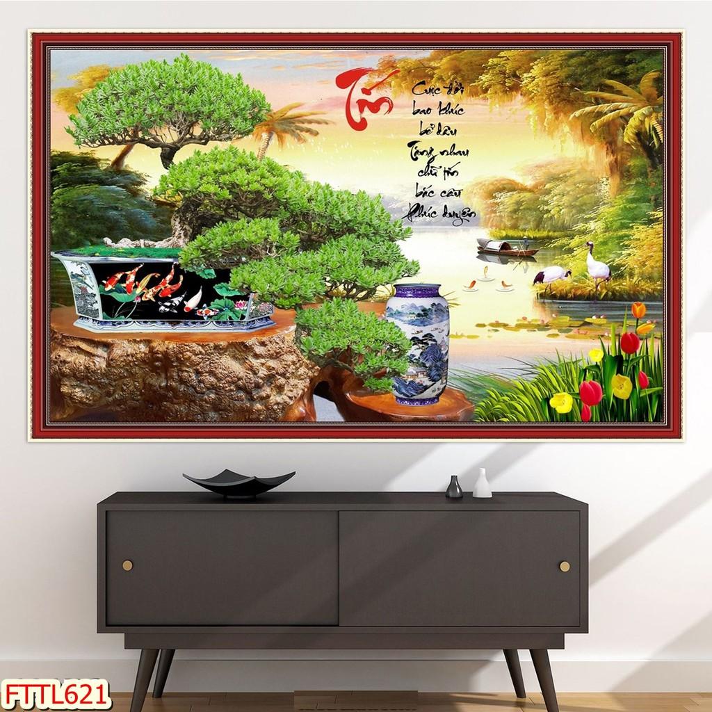 Tranh dán tường Tranh tết 2021 Tranh thư pháp Chậu Bonsai - hoa mai 10, Tranh dán tường 3d hiện đại
