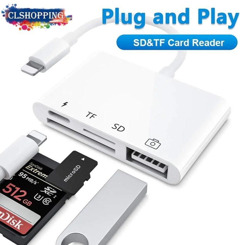 Đầu Đọc Thẻ Nhớ SD TF 4 Trong 1 USB OTG Kèm Đầu Đọc Thẻ SD TF Cho iPhone / iPad / iOS 14