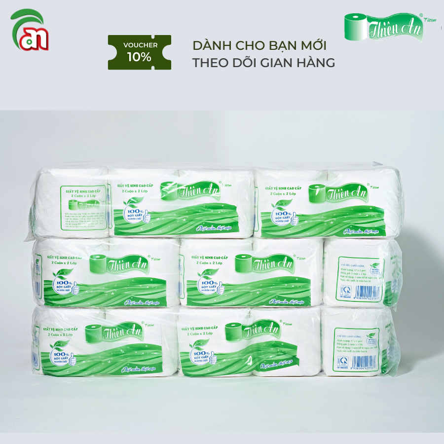 Giấy vệ sinh cuộn nhỏ có lõi đóng cặp giá rẻ, dễ tan Thiên An 2 lớp 5 cặp/lốc - Thiên An Nam paper