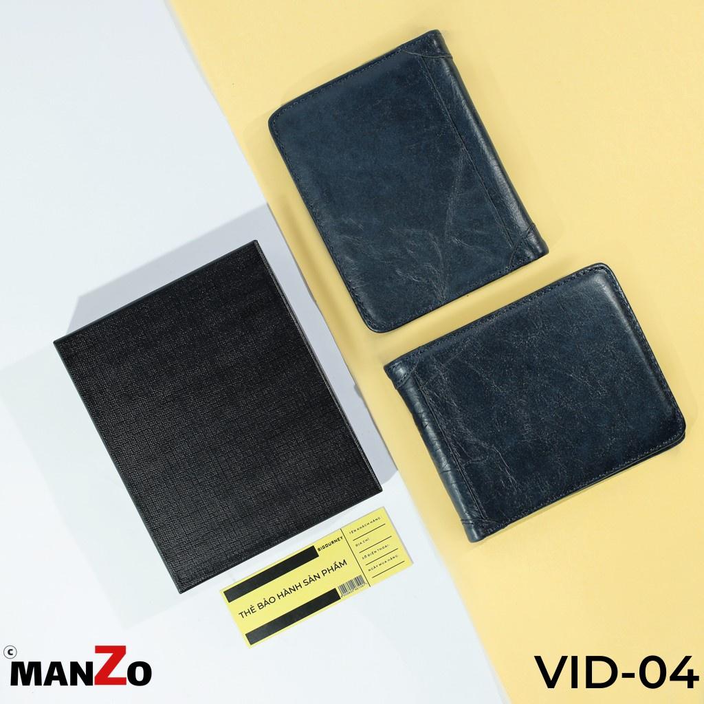 Ví đứng nam da bò phong cách nam tính mạnh mẽ MANZO VID-04 xanh đậm