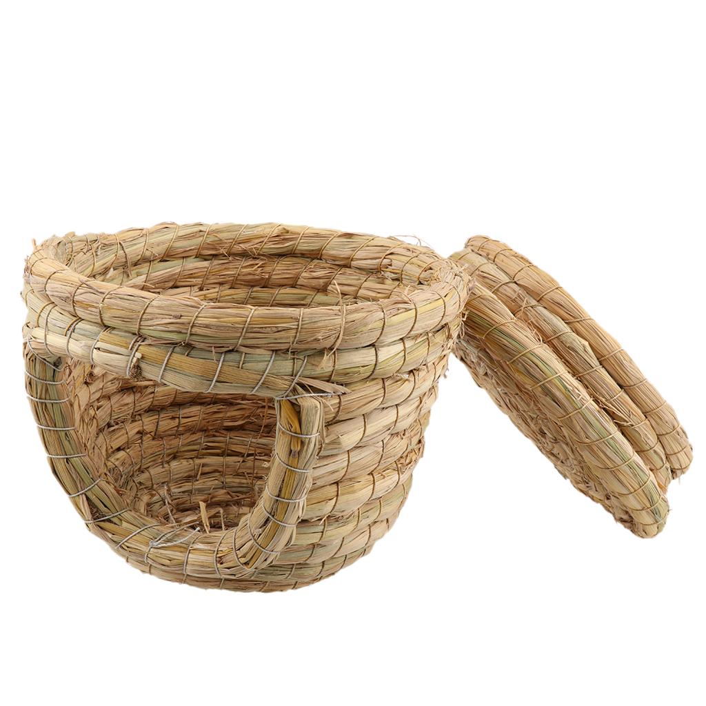 Straw Woven Bird Cage Hamster Rat Squirrel Parrot Chinchilla House Bed S