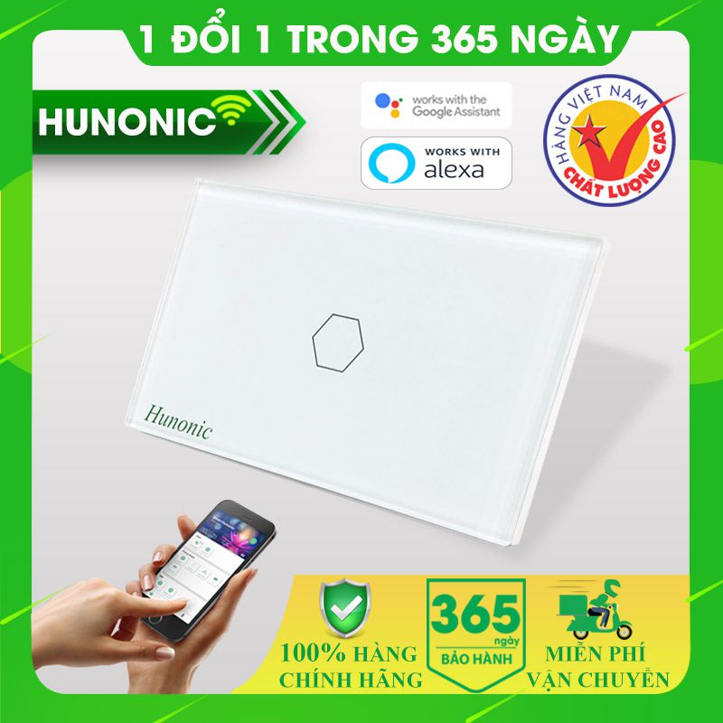 Công tắc cảm ứng [ĐIỀU KHIỂN TỪ XA BẰNG ĐIỆN THOẠI] HUNONIC - 1 nút bấm- hàng chính hãng