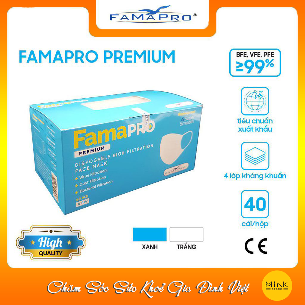 Khẩu Trang Y Tế Cao Cấp Kháng Khuẩn Famapro (Remium) - Kháng Khuẩn 4 Lớp - Chính Hãng Famapro Nam Anh