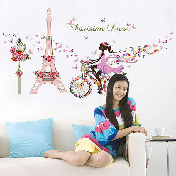 Decal Dán Tường Phòng Khách Tranh Cô Gái Xe Đạp 2 DKN024