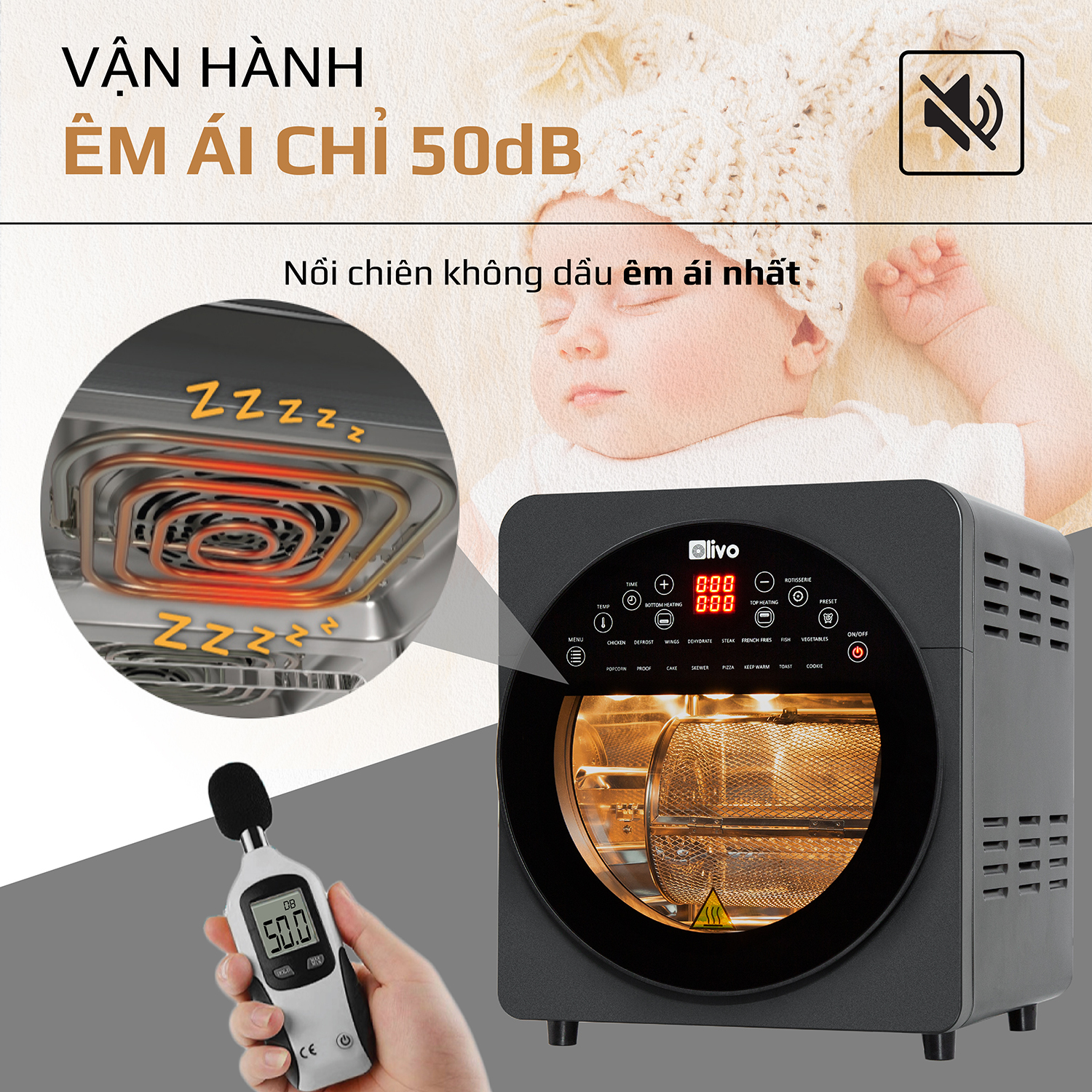 Nồi Chiên Không Dầu OLIVO AF15 [Hàng Chính Hãng] 16 Chức Năng - Dung Tích 15L - Công Suất 2000W - Thương Hiệu Mỹ