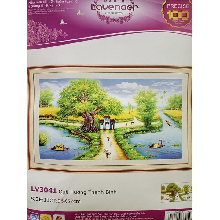 Tranh thêu chữ thập Quê hương thanh bình LV3041-96x57cm