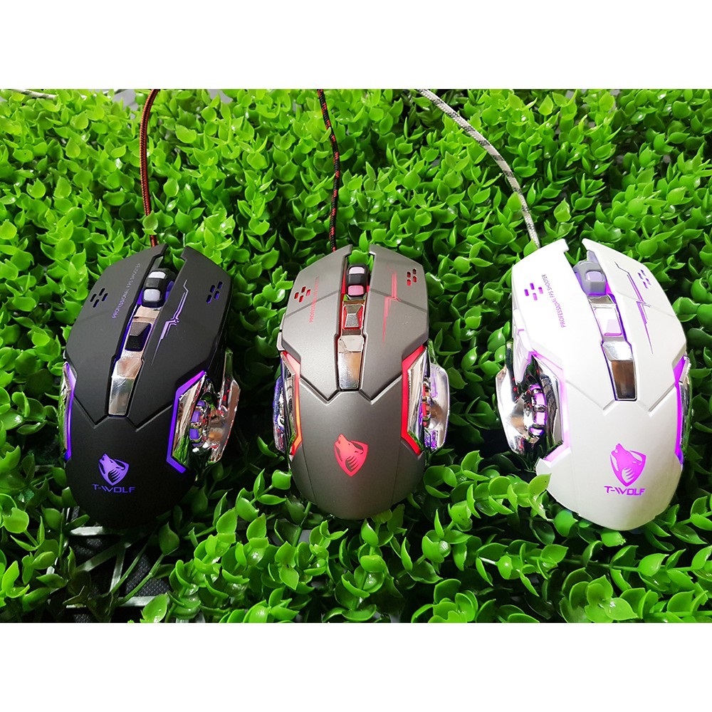 Chuột dây Gaming JVJ T-Wolf V6 - Tặng kèm lót chuột Logitech - Hàng chính hãng