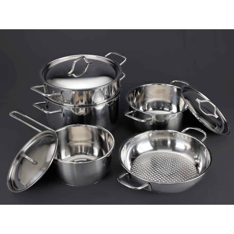 Bộ nồi inox fivestar 5 món vung inox, 3 lớp đáy