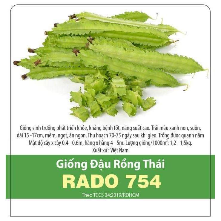 Hạt Giống Đậu Rồng Thái RADO 754 - 10gr - Trái màu xanh, thuôn dài, bốn cạnh có răng cưa, đặc ruột, ăn rất ngon