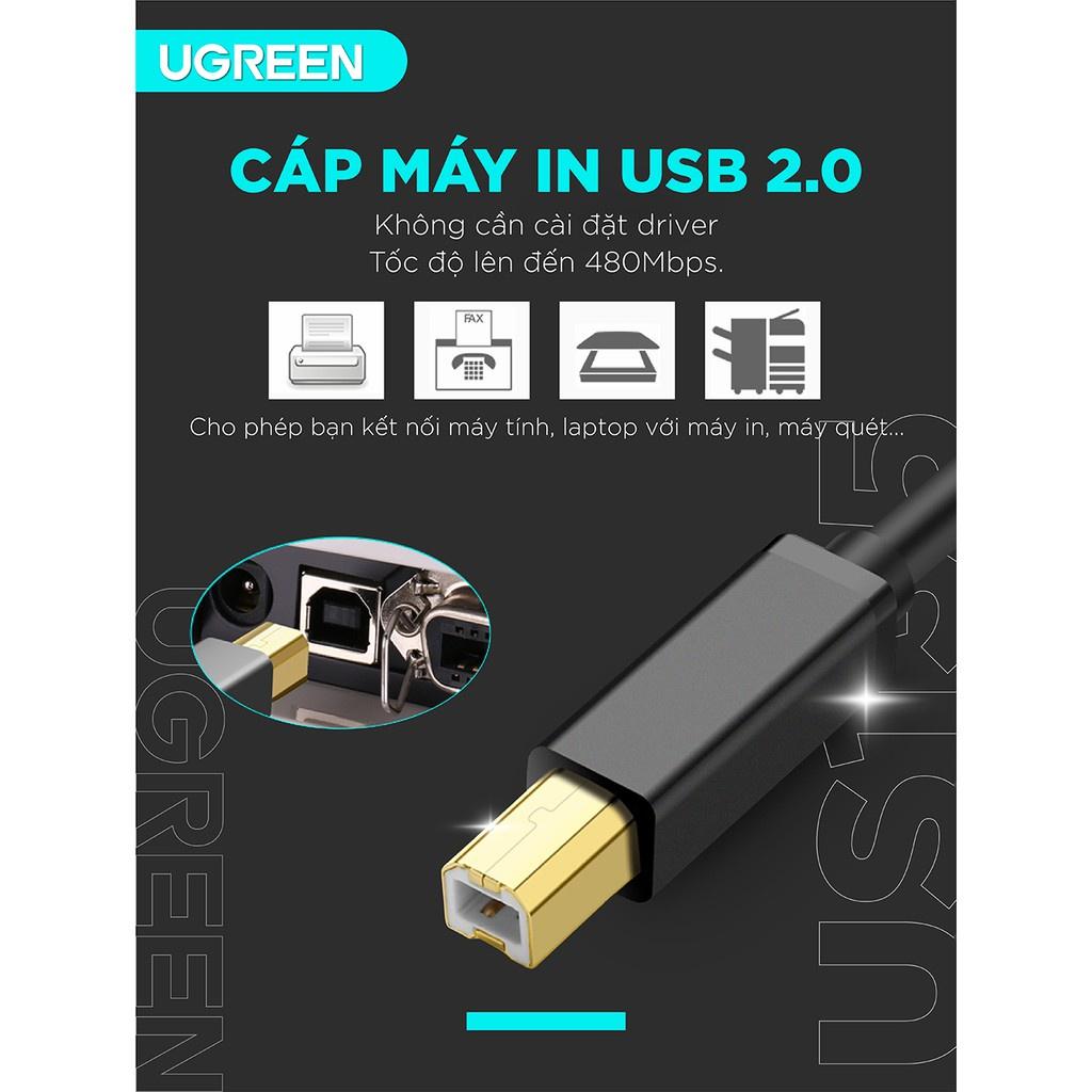 Dây máy in USB 2.0 chuẩn A đực sang chuẩn B đực độ dài từ 1-5m UGREEN US135 hàng chính hãng