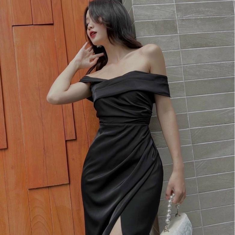 Đầm maxi bẹt vai xẻ đùi ivy fashion chất phi thun lụa - MS240Y đi biển dự tiệc dạo phố bigsize gợi cảm sexy
