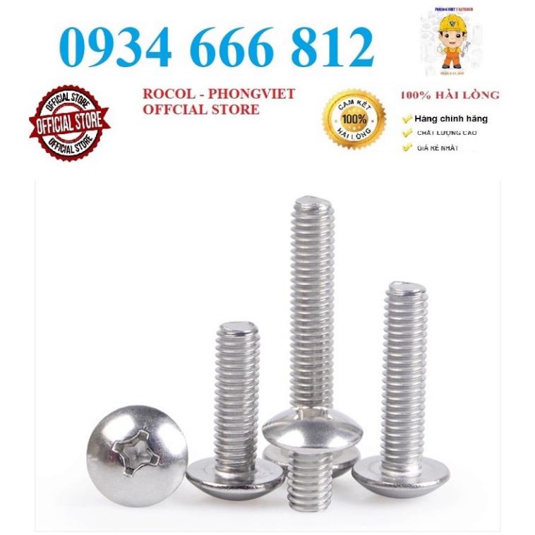 Combo 50c vít pake đầu dù thân bulong INOX 304 M6, M6X20, M6X25