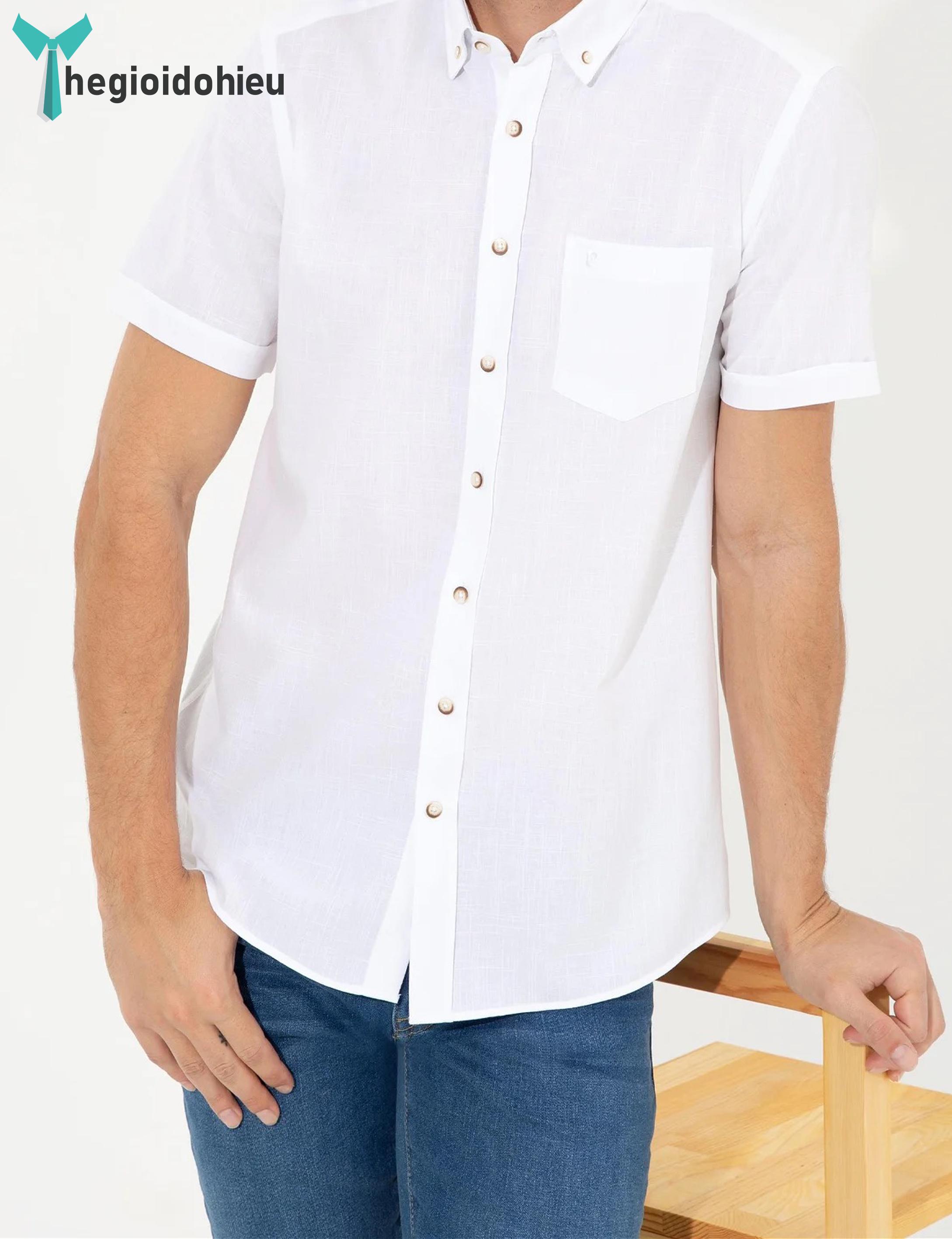 Áo sơ mi nam ngắn tay Pie Cardin PCShirt91 (Trắng trơn) - Hàng nhập khẩu - Có túi - Trắng trơn