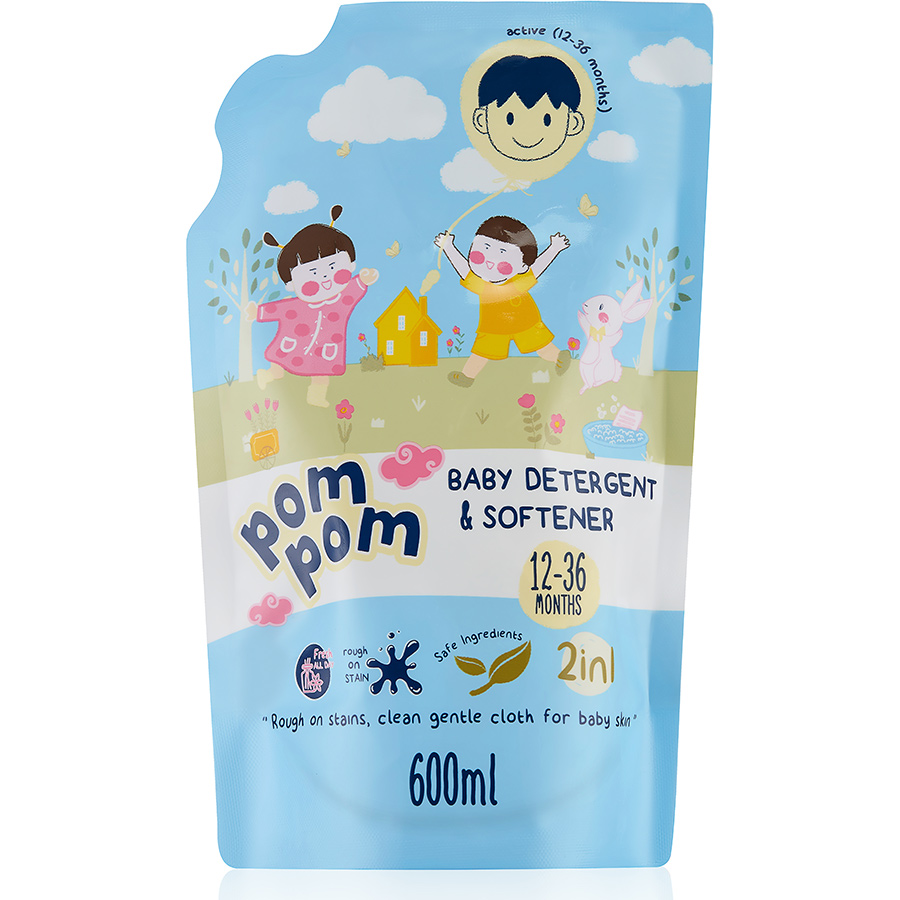 Nước Giặt Xả Pom Pom Active chuyên biệt dành cho bé năng động (12 – 36 tháng) - Túi 600ml