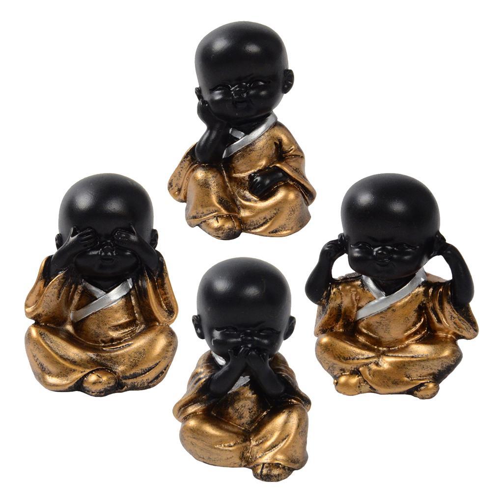 3X Resin Small Buddha Statue Monk Figurine Tea pet Ornaments Style01