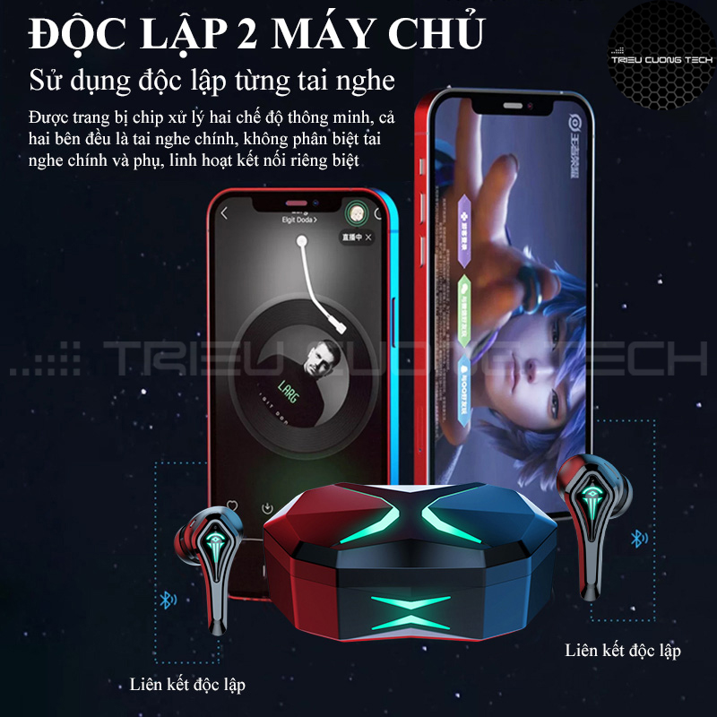 Tai Nghe Bluetooth True Wireless Không Dây - Gaming Mode "0" Trì Hoãn - Chế Độ 2 Máy Chủ Sử Dụng Độc Lập - Khử Ồn ENC TCT-A10 - Hàng Chính Hãng