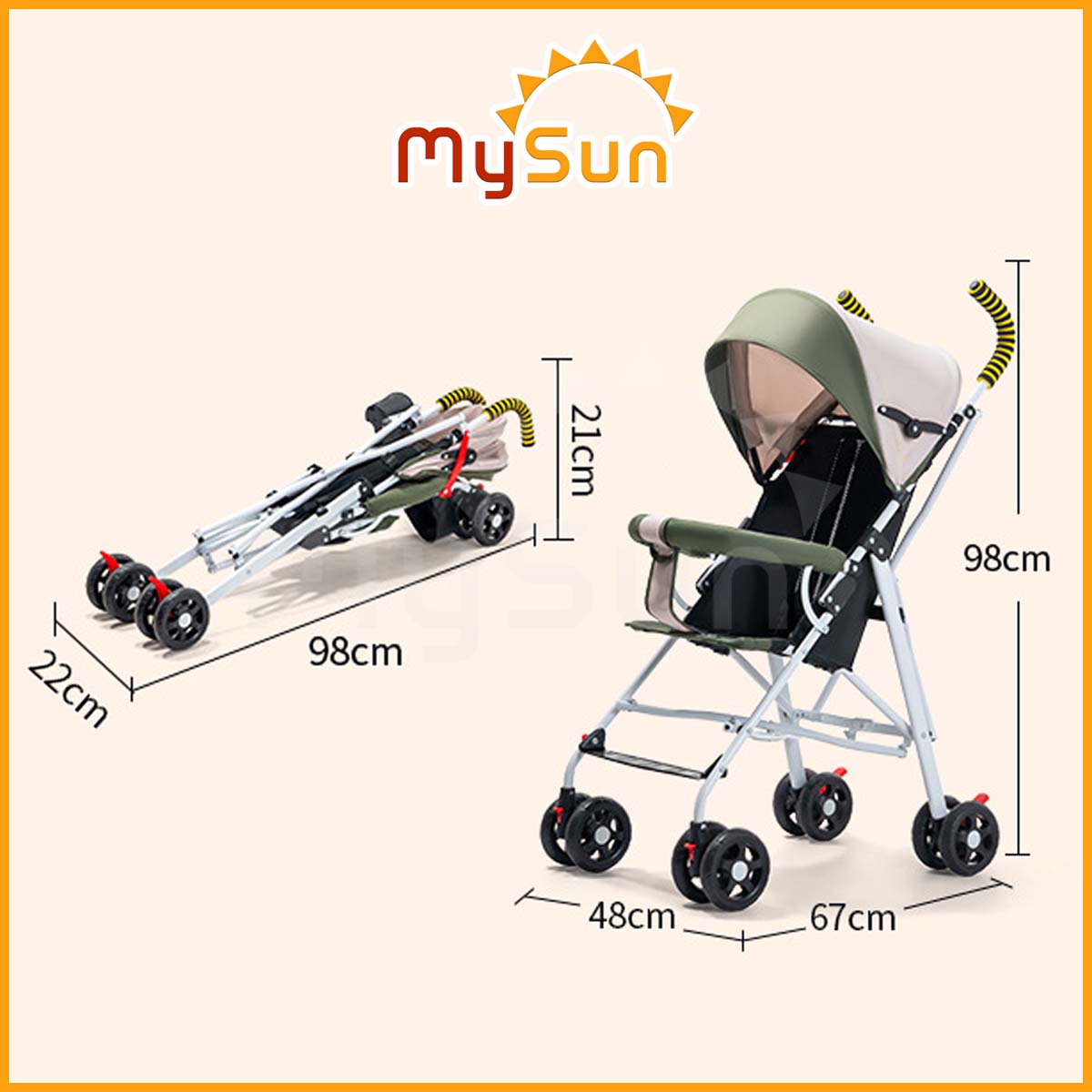 Xe đẩy ngồi du lịch cho em bé 6 tháng 1 2 3 4 tuổi gấp gọn Colorlife MySun