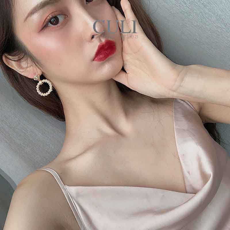 Khuyên tai dáng dài, khoen tròn đính đá phối hạt trai xinh xắn HT676 - Culi accessories
