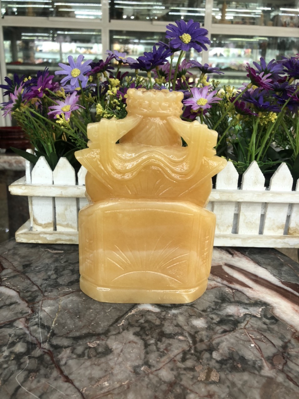 Tượng ông Kim Tiền cầm thỏi vàng kim nguyên bảo mang lại may mắn tài lộc đá ngọc hoàng long đặt bàn thờ - Cao 15 cm