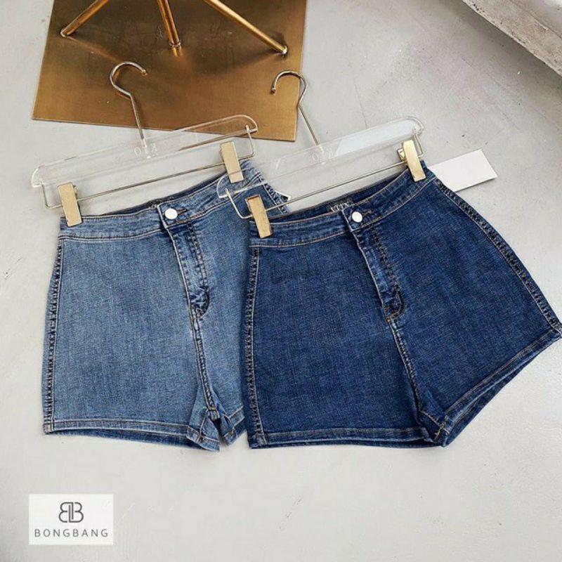 Quần Short jean Nữ Lưng Cao Dáng Ôm 4 Màu một nút trơn đẹp