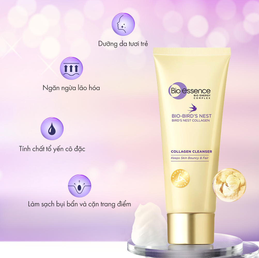 Sữa rửa mặt dưỡng da tươi sáng và căng mọng Bio-essence Bio-Bird's Nest Collagen Cleanser 100g