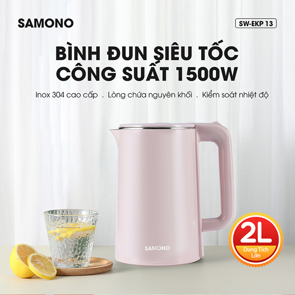 Bình Đun Siêu Tốc Samono SW-EKP13 2 Lớp Cách Nhiệt Cao Cấp - Hàng Chính Hãng