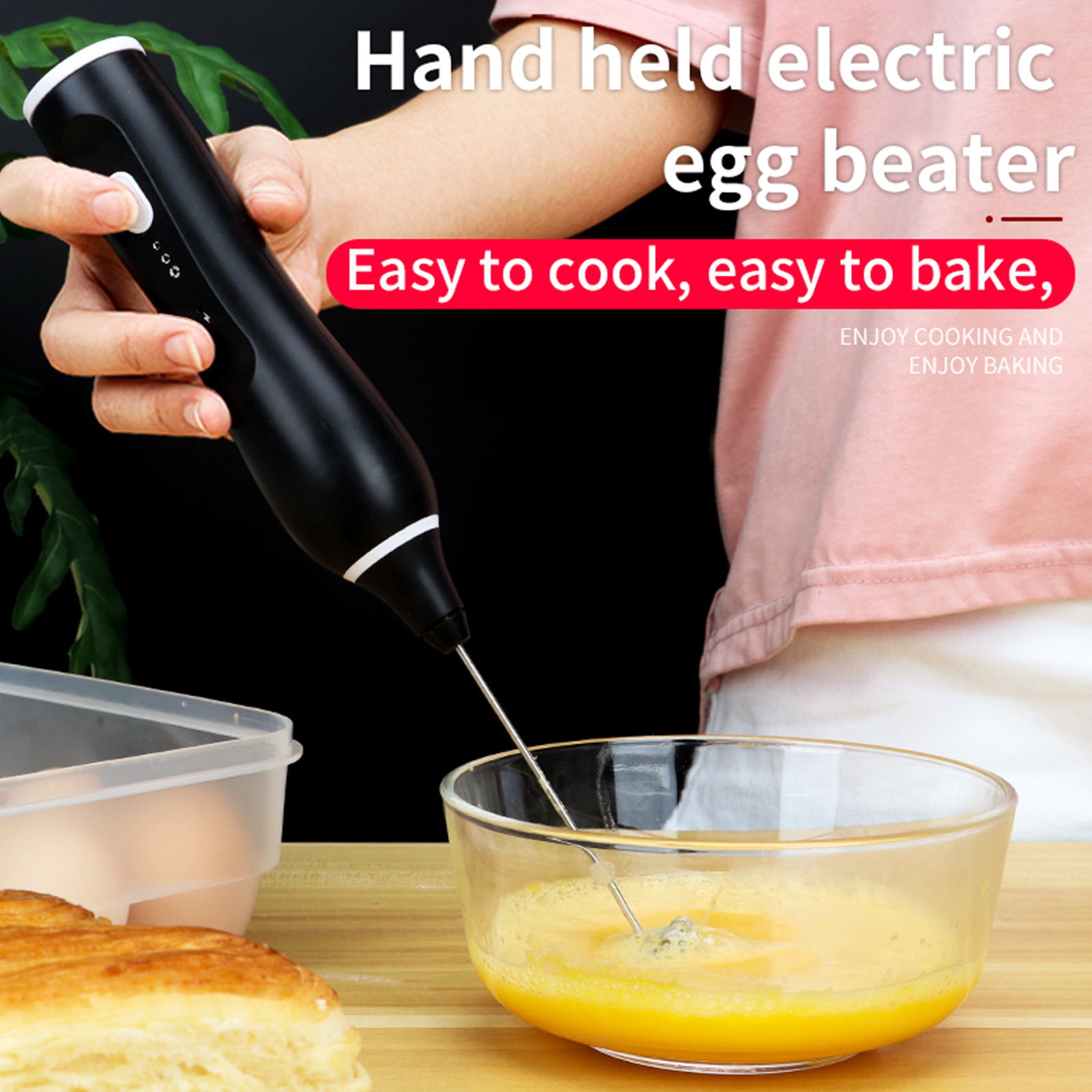 Máy đánh trứng, đánh sữa, tạo bọt cho cà phê bằng điện 3 tốc độ bằng thép không gỉ, có cổng sạc USB