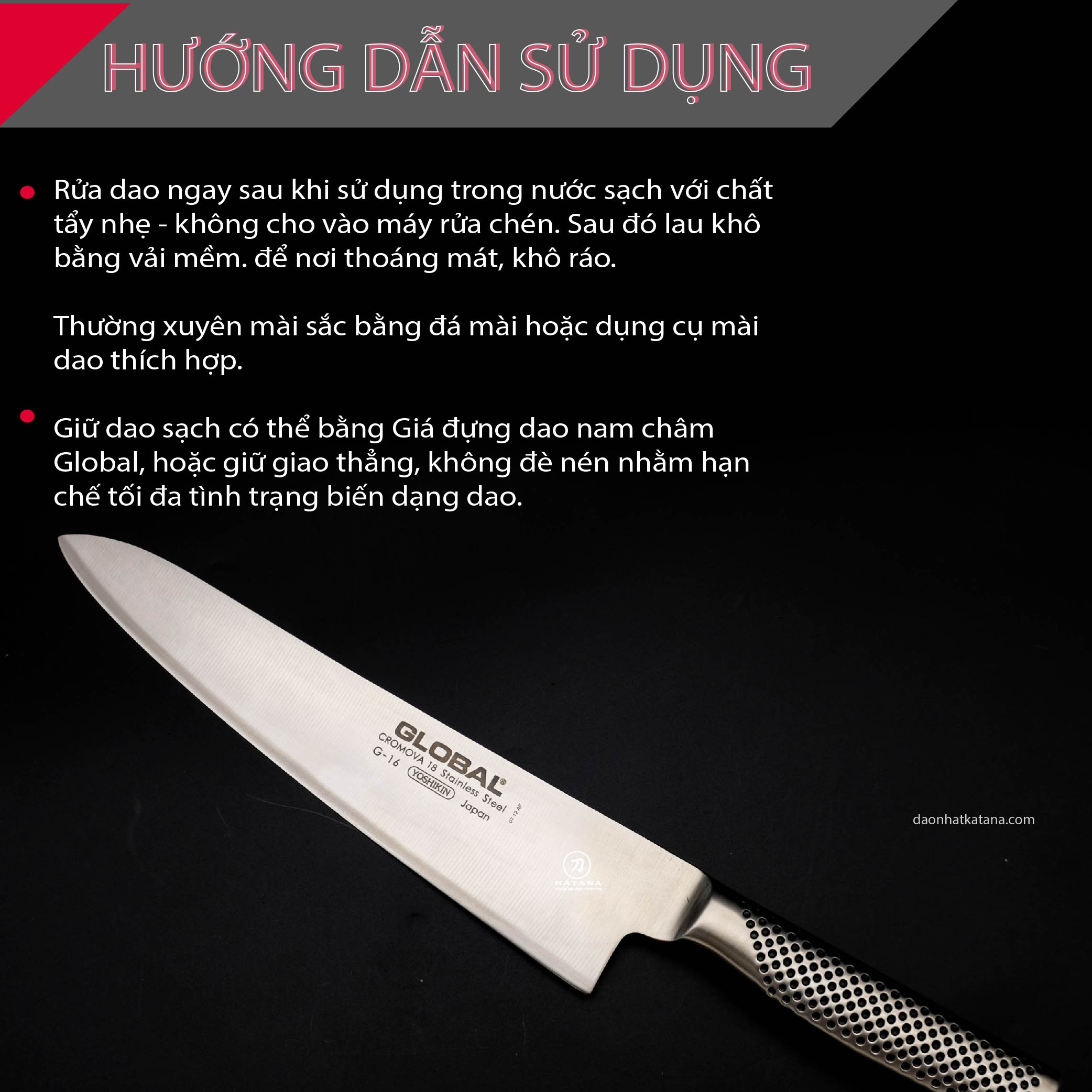 Dao bếp Nhật cao cấp Global G16 Chef - Dao thái thịt cá (240mm)