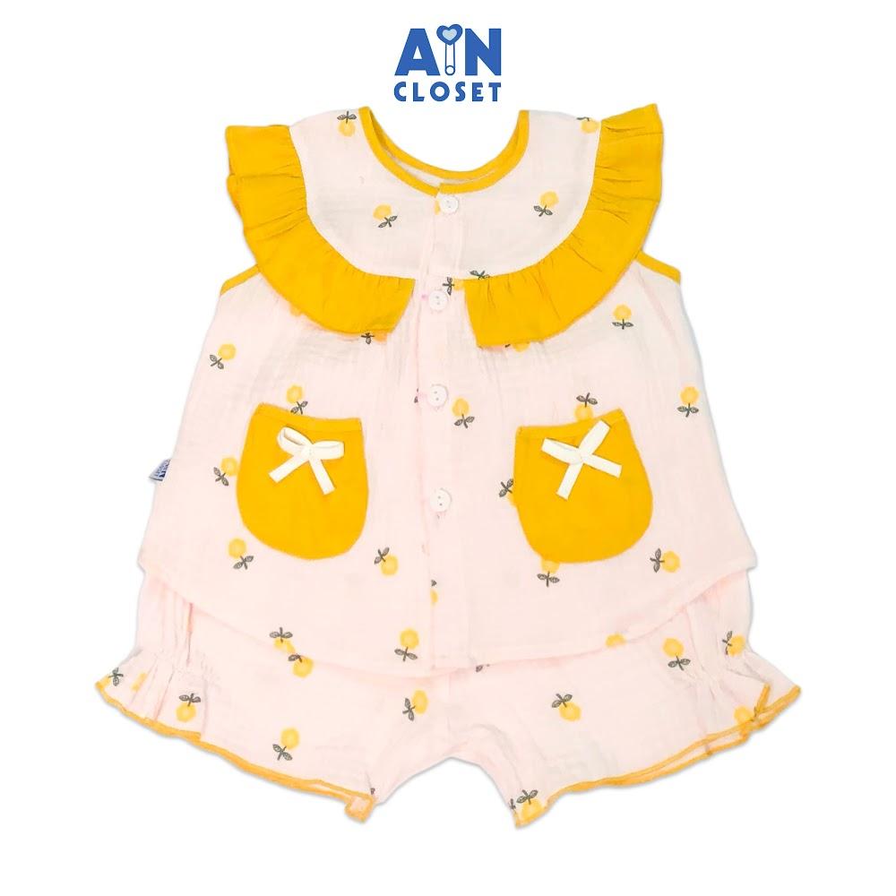 Bộ quần áo ngắn bé gái họa tiết hoa Hướng dương nhí vàng xô muslin - AICDBGYLMBPO - AIN Closet
