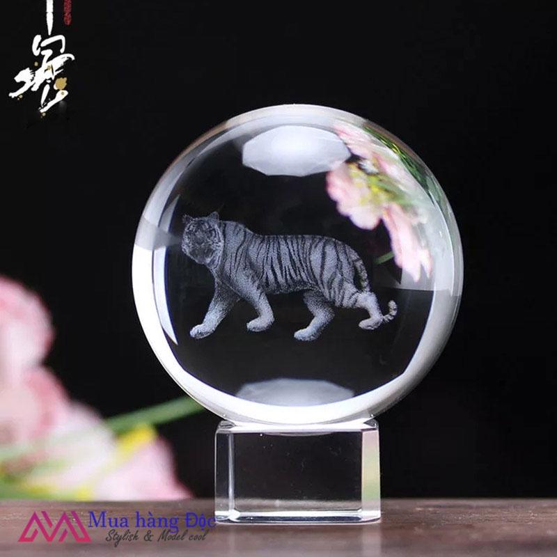 Bộ Quà Tặng Quả Cầu Pha Lê 3D larser LED 12 Con Giáp Tuổi Sửu