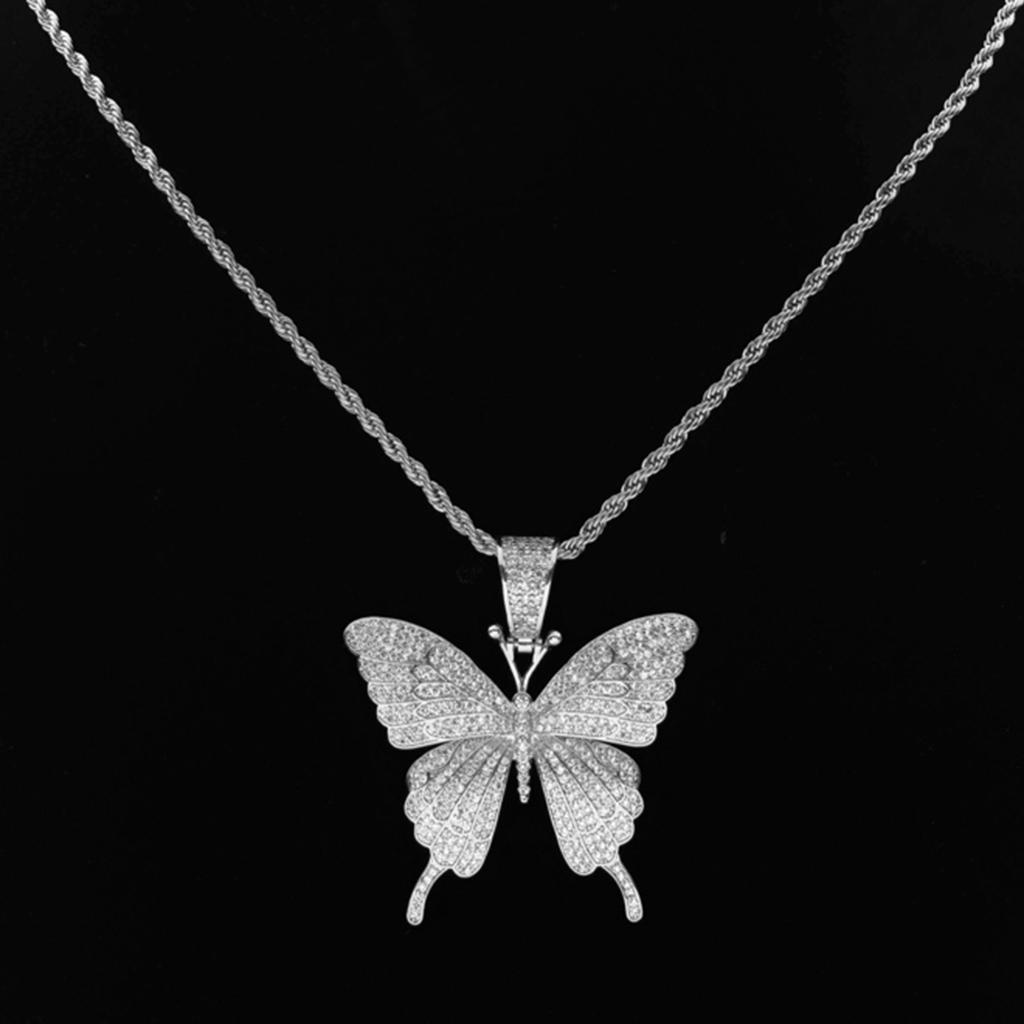 Butterfly Pendant Necklace, Cubic Zirconia Christmas Pendant Jewelry Choker Necklace, Women Party Jewelry