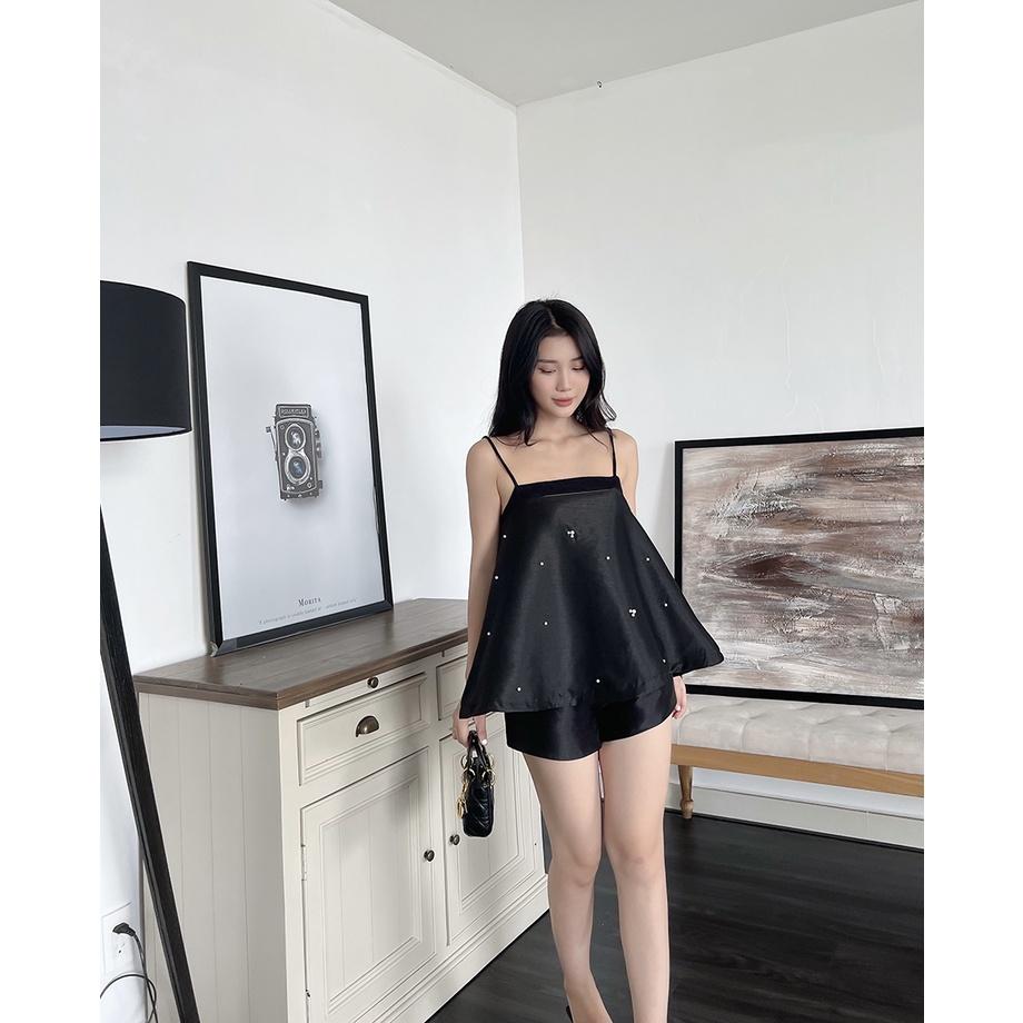 BBSTORE'S Áo Hai Dây Cutout Tùng Xòe Đính Hạt -A1083