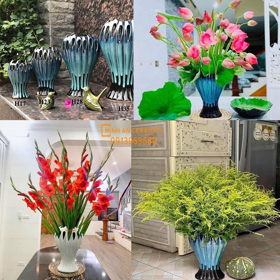 Bình hoa men hỏa biến bàn tay phật gốm Minh An Bát Tràng