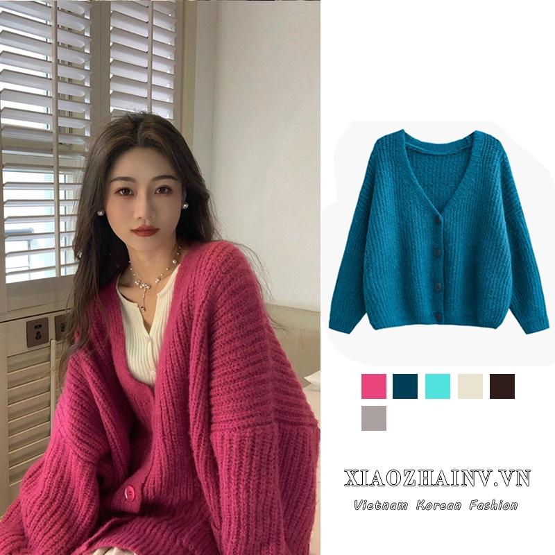 Xiaozhainv Áo khoác cardigan dệt kim tay dài dáng rộng phong cách Hàn Quốc cổ điển 6 màu sắc tùy chọn dành cho nữ