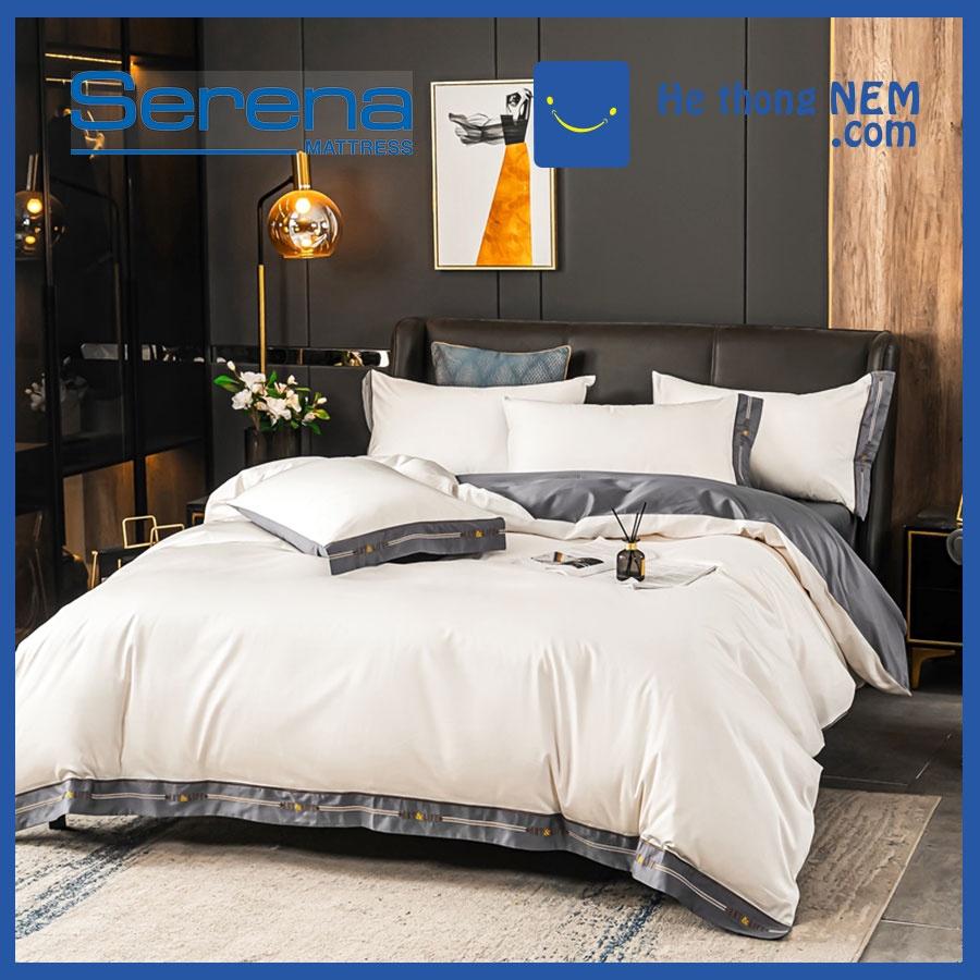 Bộ Chăn Ga Gối Đệm 5 Món Lụa Satin SERENA Set Ga Drap Trải Giường Cao Cấp - Hệ Thống Nệm