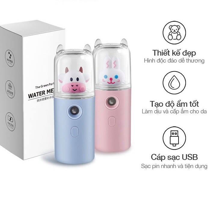 MÁY PHUN SƯƠNG , TẠO ĐỘ ẨM XÔNG HƠI MẶT NANO MINI CẦM TAY HÌNH CHÚ BÒ SỮA ĐÁNG YÊU