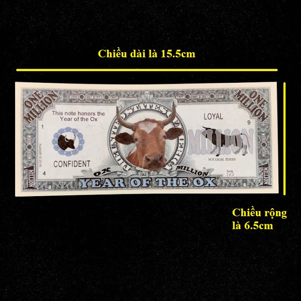 Tiền lưu niệm 1 triệu USD hình con Trâu có kích thước 15,5 x 6,5cm, màu xám, dùng để lưu niệm, sưu tầm, làm quà tặng, không có lưu hành- TMT colletion - SP002450